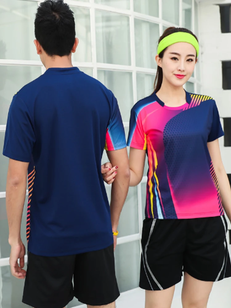 Faztonvg Korean Table Tennis Clothes Couple Badminton Suits Men Women Quick Drying Sports Shirts Volleyball Short Sleeve Summer