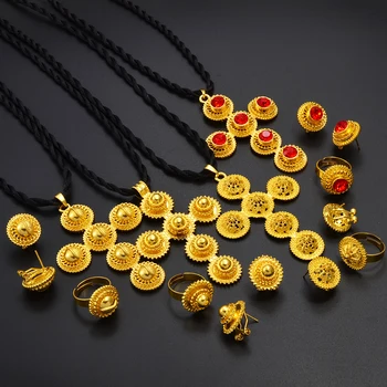 Anniyo Ethiopian Cross Jewelry sets Necklace Earrins Rings  African Eritrean Habesha Accessories #136516