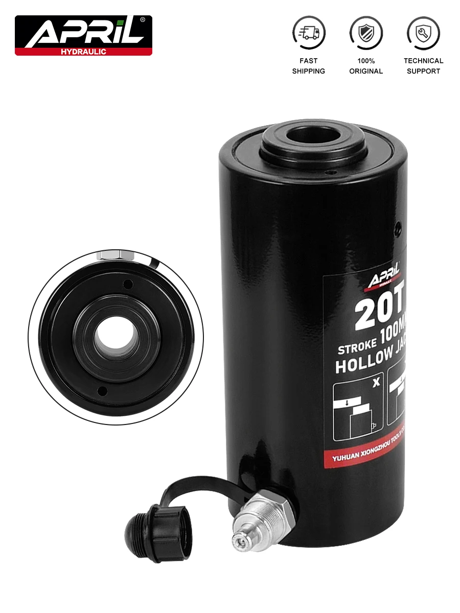 Гидравлический полый поршневой домкрат 20 тонн 100 мм, полый плунжер ОЗУ, гидравлический полый цилиндр RCH-20100, гидравлический подъемник для технического обслуживания
