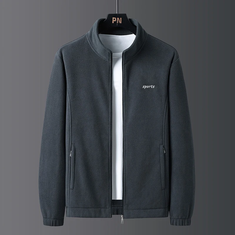 2024 New Casual Half High Collar Solid Autumn Winter Men's Jacket Pocket Zipper Long Sleeve Plush Thickened Korean Plush Coat