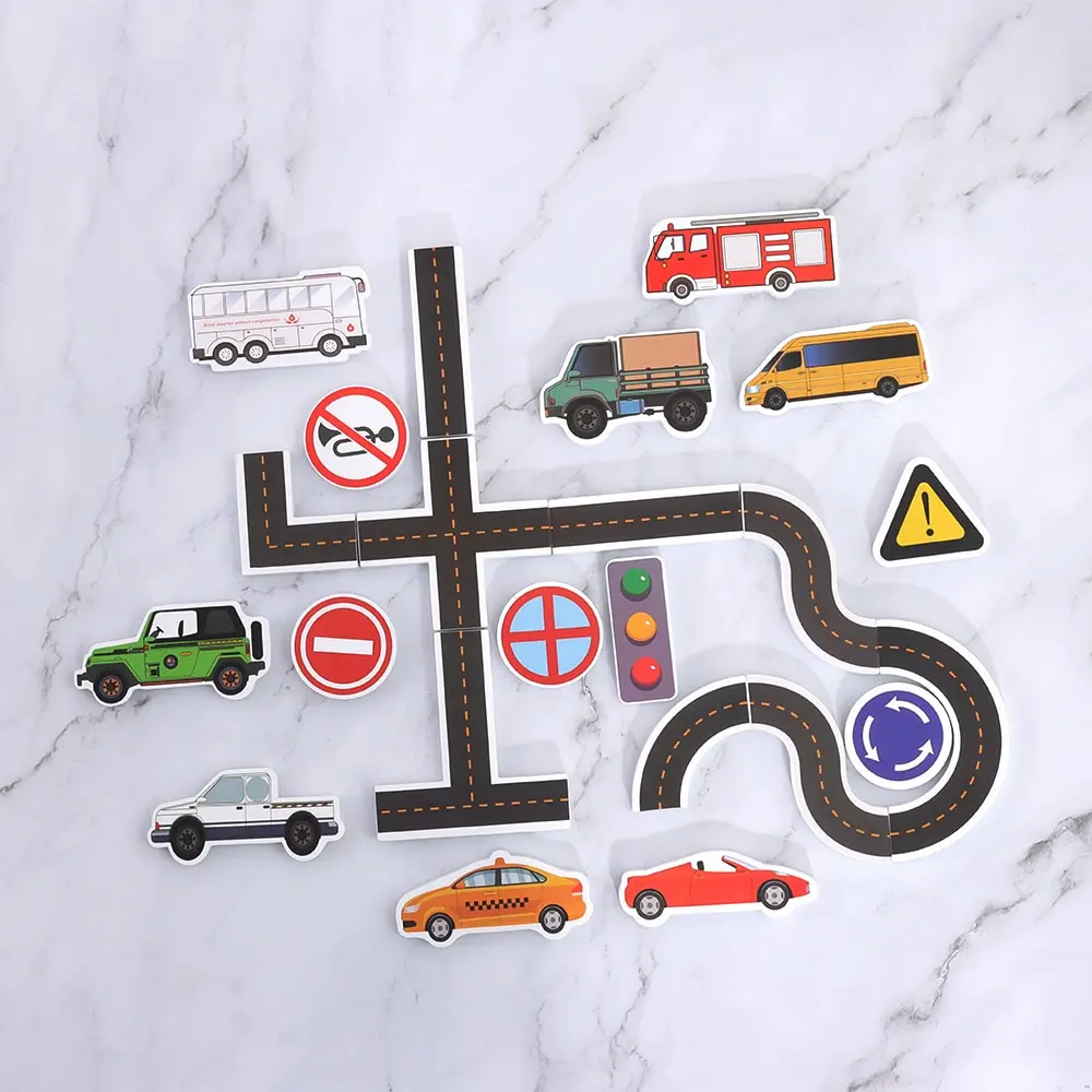 23 Pieces Bath Water Toy Sticky Wall City Traffic Car Road Rail Puzzle Vinyl 0-3Y 3-6Y 6-12Y 12+y 14+Y Bath Features 3