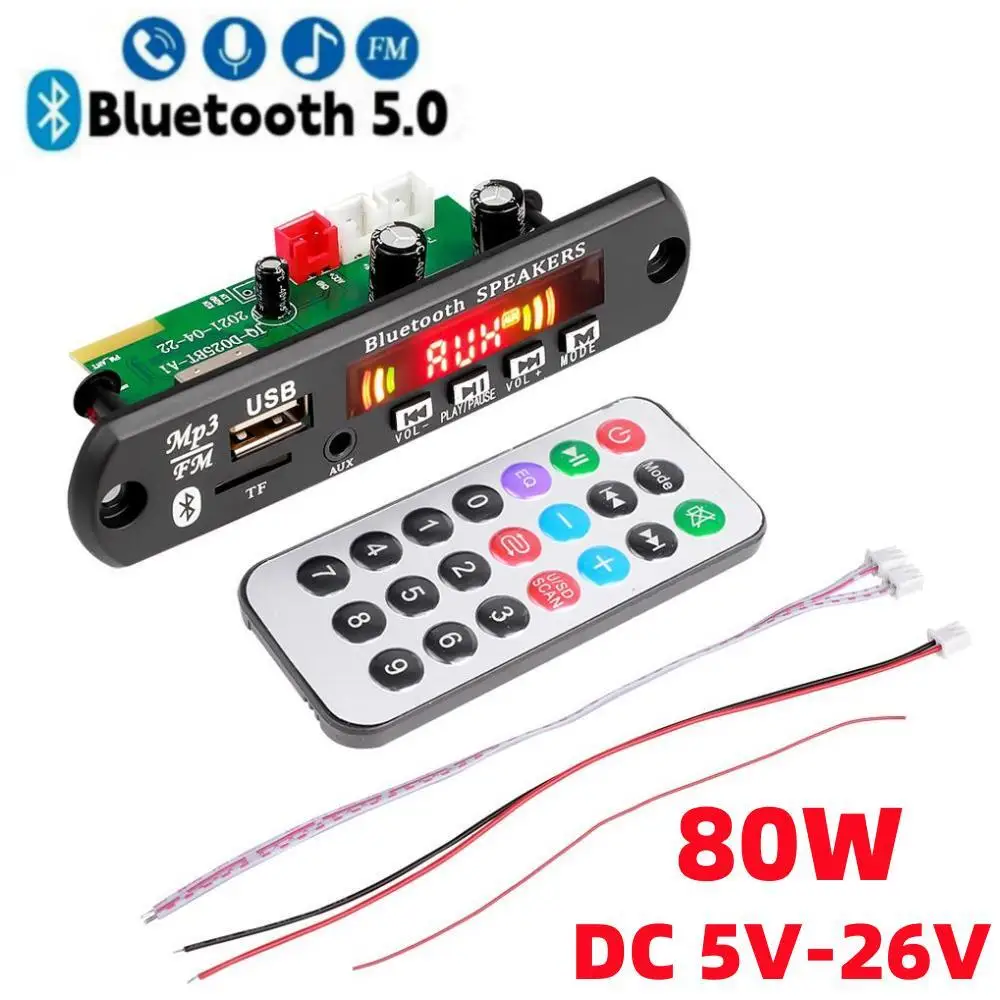 Vivavoce 80W Amplificatore Bluetooth Fai Da Te Mp3 Decoder Board 12V Wireless Car Mp3 Player Record Usb Tf Aux Fm Radio Folder Switching