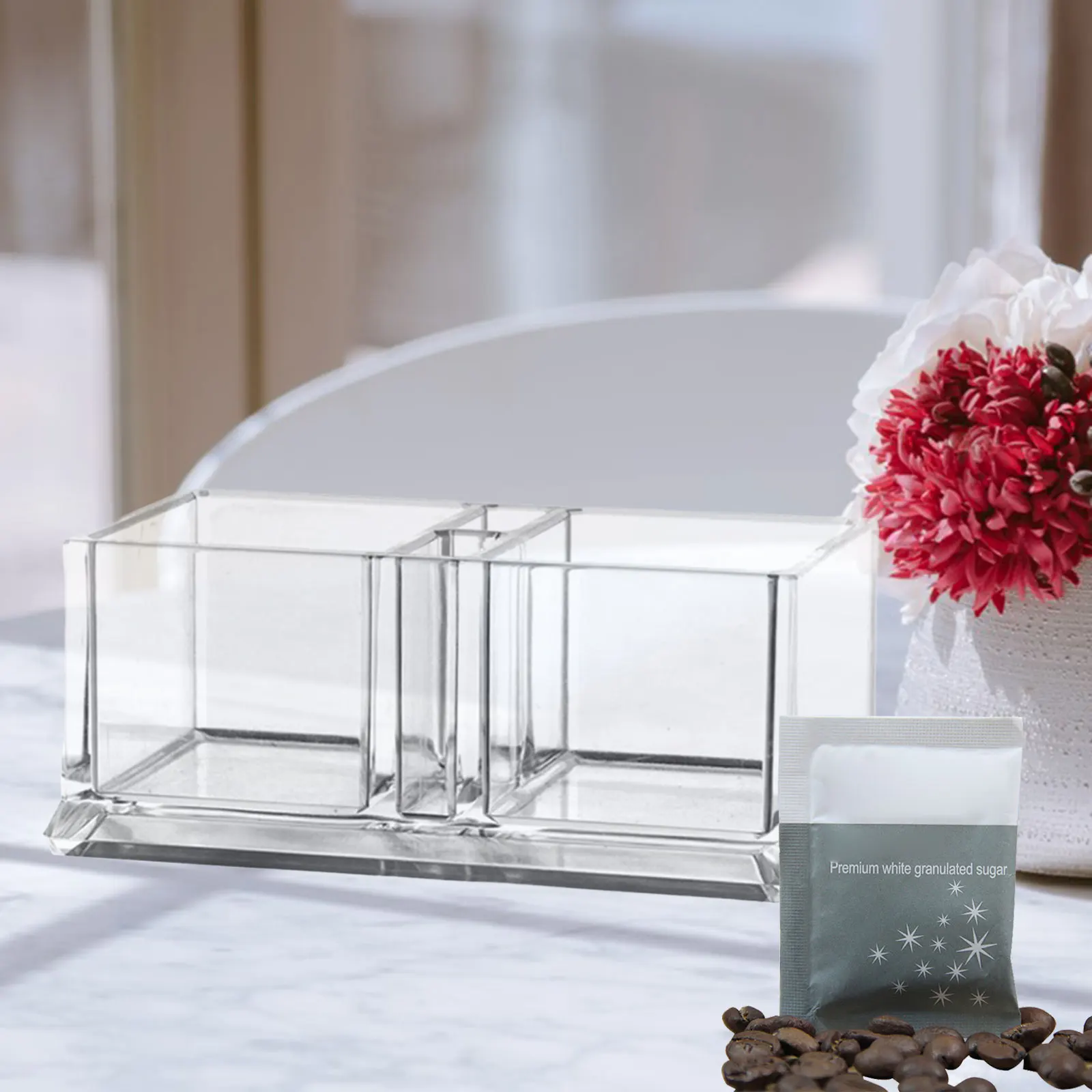 Acrylic Sugar Packet Holder Tissue Tea Bag Bowl for Coffee Bar Business Cards Holder Organizer Kitchen Accessories Airtight Container
