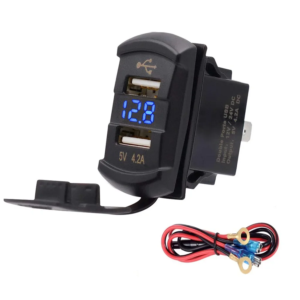 Chargeur de voiture double USB 12/24V, 5V/4,2 a, prise de courant avec affichage du voltmètre LED