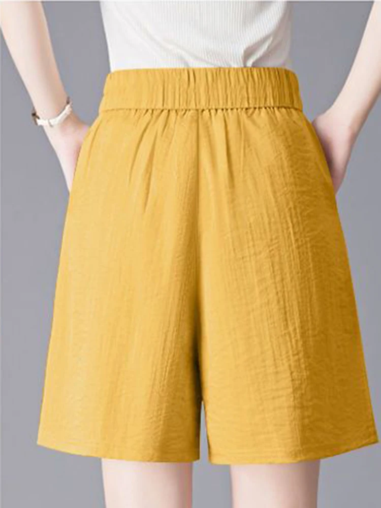 High Waist Baggy Cotton Linen Shorts Summer Women New Casual Ice Silk Pantalones Cortos Korean Casual Candy Color Szorty 2024