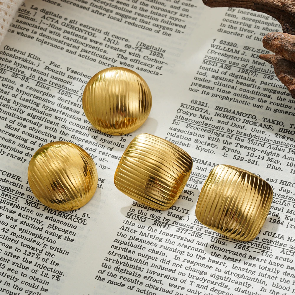 Gold Plated Waterproof PVD Round Tube C-Shaped Hoop Earrings Earclips Bowknot Heart Hemispheres Studs Zircon Female Chic Jewelry