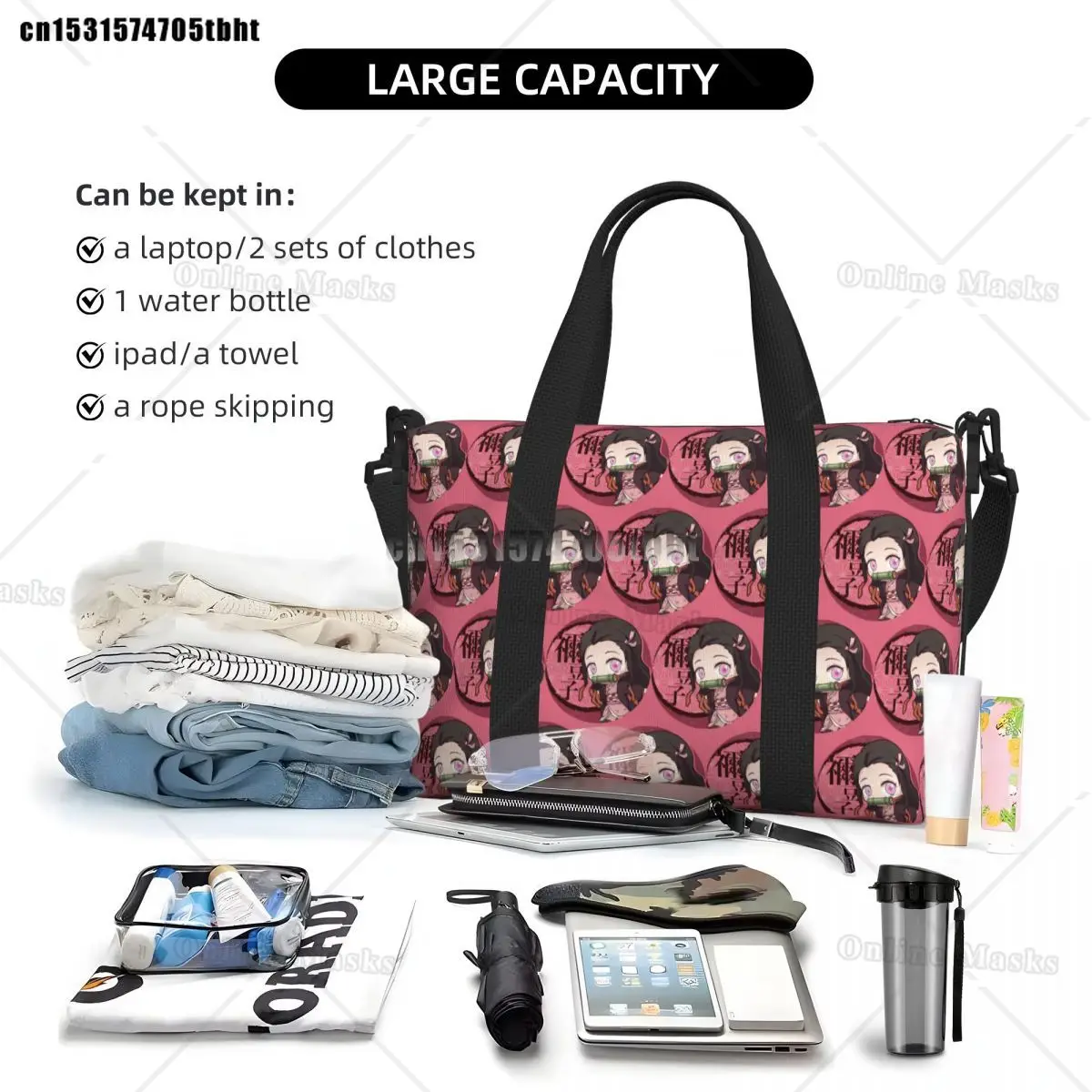 Kimetsu No Yaiba Nezuko Tote Bag Women Large Capacity Demons Slayers Anime Manga Beach Gym Shoulder Travel Bag