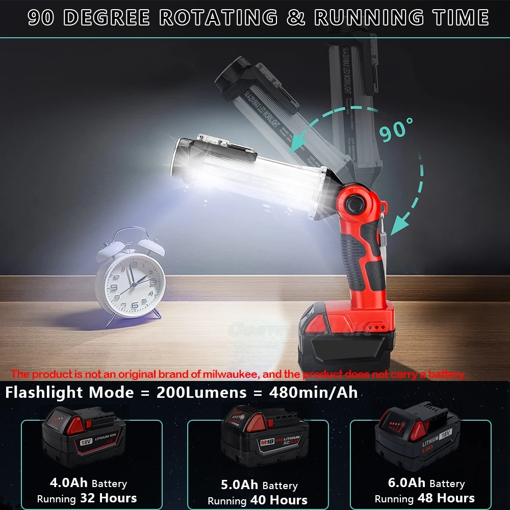 Cordless LED Work Light for Milwaukee 18v M&18 Li-ion Battery 35W 2000LM Outdoor
