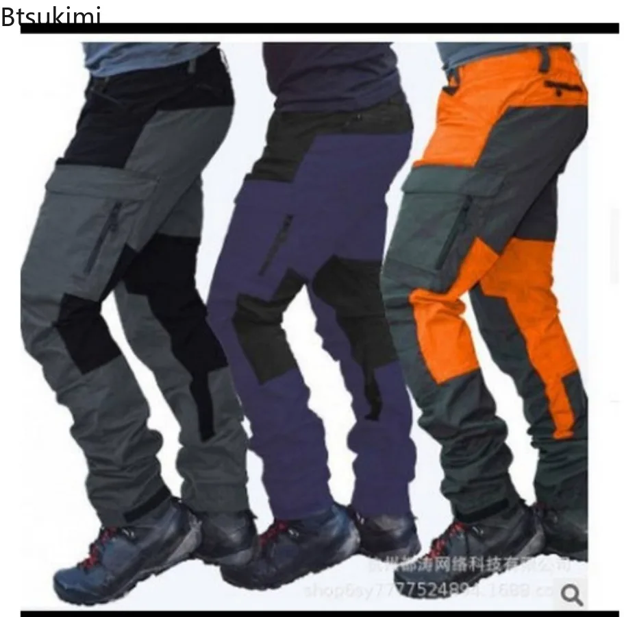 Men's Outdoor Sports Casual Cargo Pants Fashion Color Blocking Multi-pockets Work Pants Male Baggy Joggers Streetwear