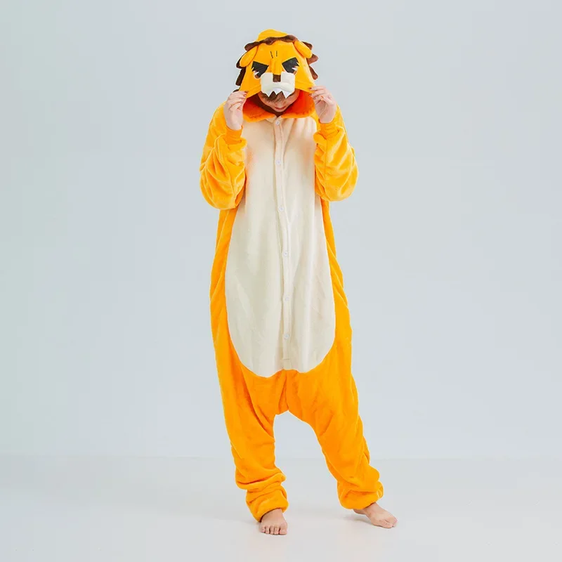 Lion Costumes Halloween Festival Cosplay Onesies Unisex Winter Cute Women Men Nightwear Anime Costumes Adults Flannel Sleepwear
