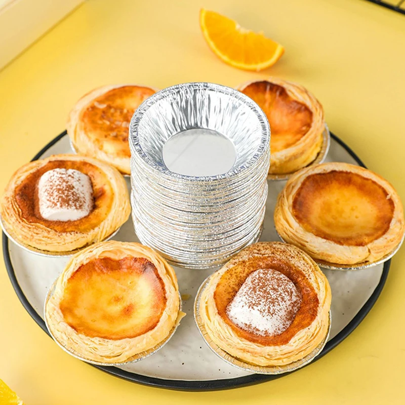 50PCS Disposable Egg Tart Mold Aluminum Foil Cup Kitchen Baking Household Oil Resistant Non-stick Barbecue Seasoning Container