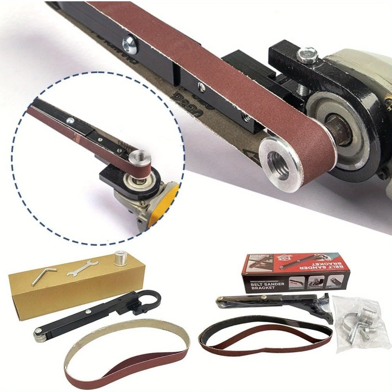 Electric Belt Grinder Belt Sander for Metal Polishing - Attachment for Angle Grinder Ideal for Aluminium Iron Steel And More