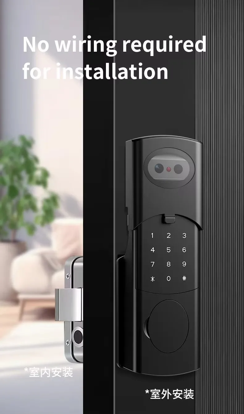 Intercom Face Recognition Tuya Wifi Fingerprint Code RFID Card Smart Lock with D
