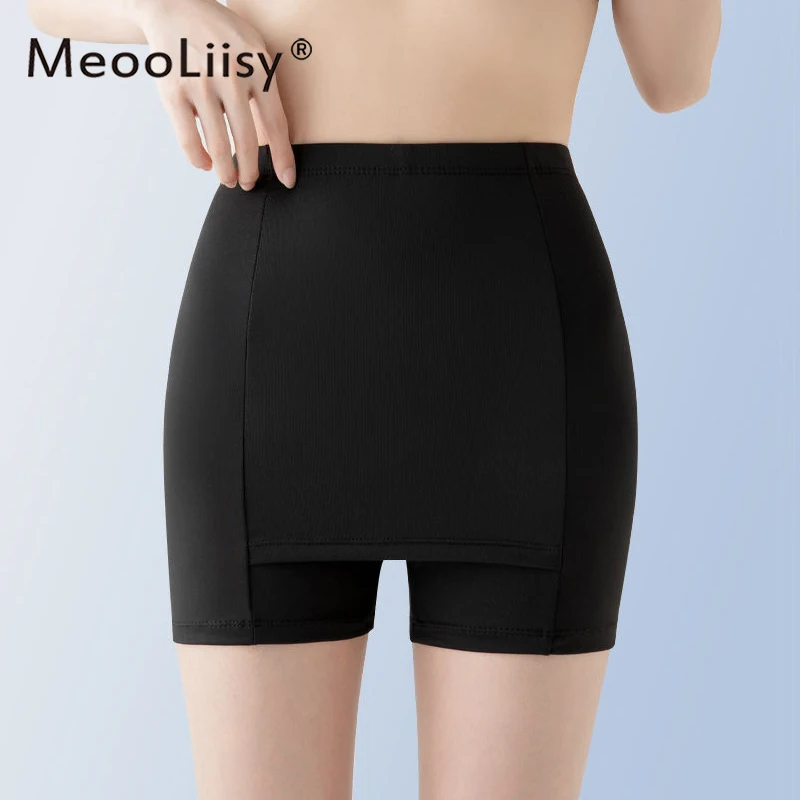 2PCS/Set High Waist Ice Silk Leggings Short Pants Women Seamless Plain Panties Thigh Slimmers Safety Shorts safety shorts high waist shorts high waist panties seamless panties safety pants high waist underwear