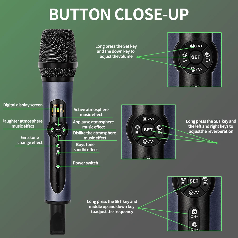 무선 마이크, UHF Depusheng H2 듀얼 핸드 헬드, 다이내믹 가라오케 마이크 시스템, 무대 교회 파티 스피커 회의용, 2 채널, 50m