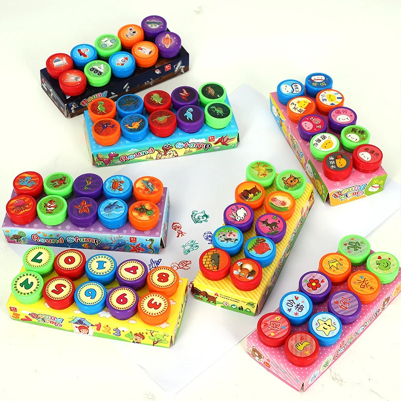 10 pcs Cute Cartoon Children's Stamps Toys Children's Stamps Scrapbooks DIY Painting Albums Decorative Personalized Stamp