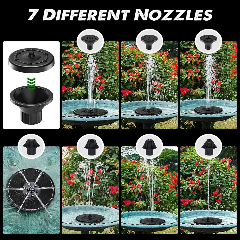 Solar Fountain Pump Solar Fountain Pump for Bird Bath with Lights 3.5W Solar Water Fountain 2200 mAh Battery 6 Nozzles for Garden Outdoor