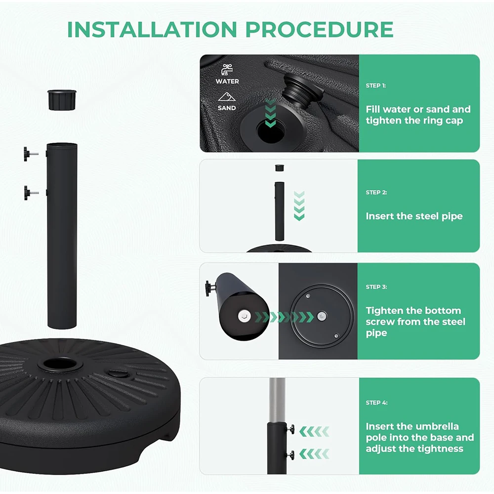 22L Patio Umbrella Stand Outdoor Umbrella Base Water Filled Stand Market Patio Outdoor Heavy Duty Holder