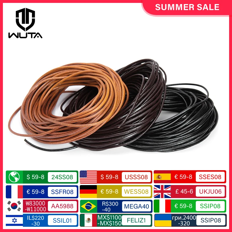 WUTA 2 / 5 метров, 100% натуральный шнур, круглая веревка, 1,5 - 6 мм кожаный ремешок, плетеный канат, колье, браслет, кружева