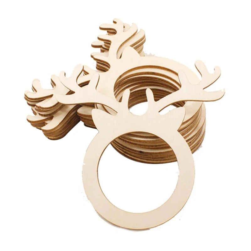 

AT14 50Pcs Reindeer Antler Place Card Napkin Holder Mini Wooden Ring For Christmas Party Dinner Banquet Home Table Decor Xmas