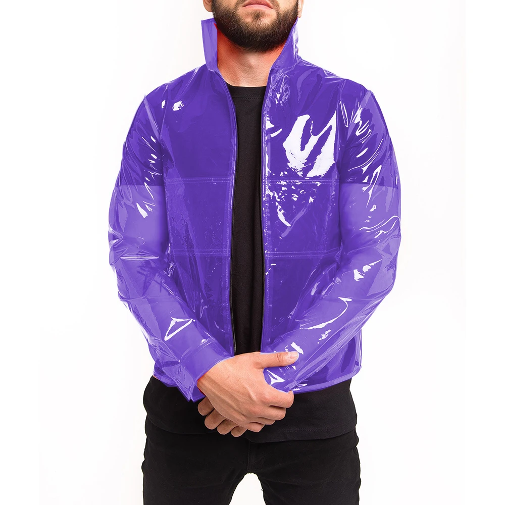 Men's Clear PVC Stand Collar See-through Jackets Long Sleeve