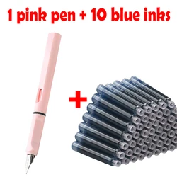 Elegant 11-Piece Fountain Pen Set with Replaceable Ink - 0.38mm (Pink Blue)