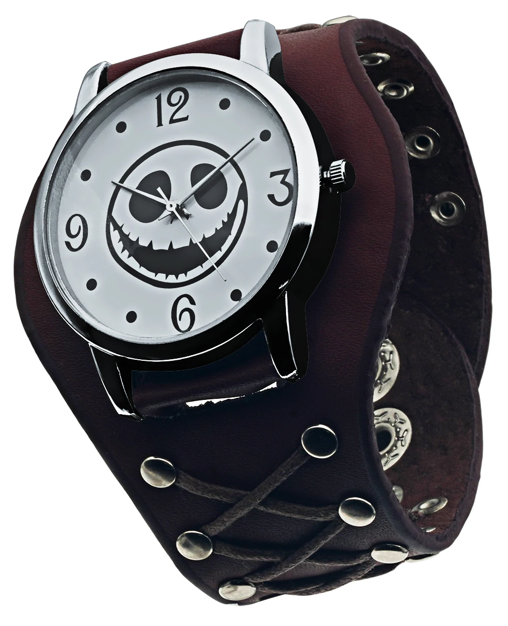 New Luxury Brand Men's Watch Brown Leather Punk Skull Head Metal Buckle 40mm Large Dial Quartz Watch Relogios Masculino 5