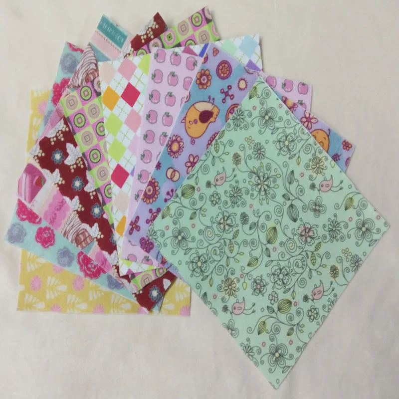 Pretty 9pcs Soft Digital Printing Flower Tree Nonwoven Felt Package 15x15cm Soft Felt For DIY Sewing Decoration