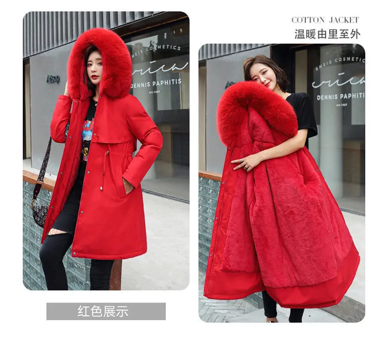 Fur Lining Mujer Coat 2025 New Winter Thick Warm Down Padded Jacket Women's Plus Velet Cotton Coat Winter Hooded Loose Parkas