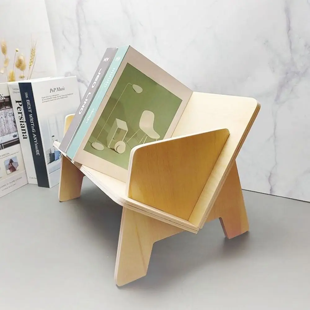 

Keep Neat V-Shaped Wooden Shelves Solid Structure Eco-friendly Desktop File Holder Space-Saving Wood Texture Book Shelf