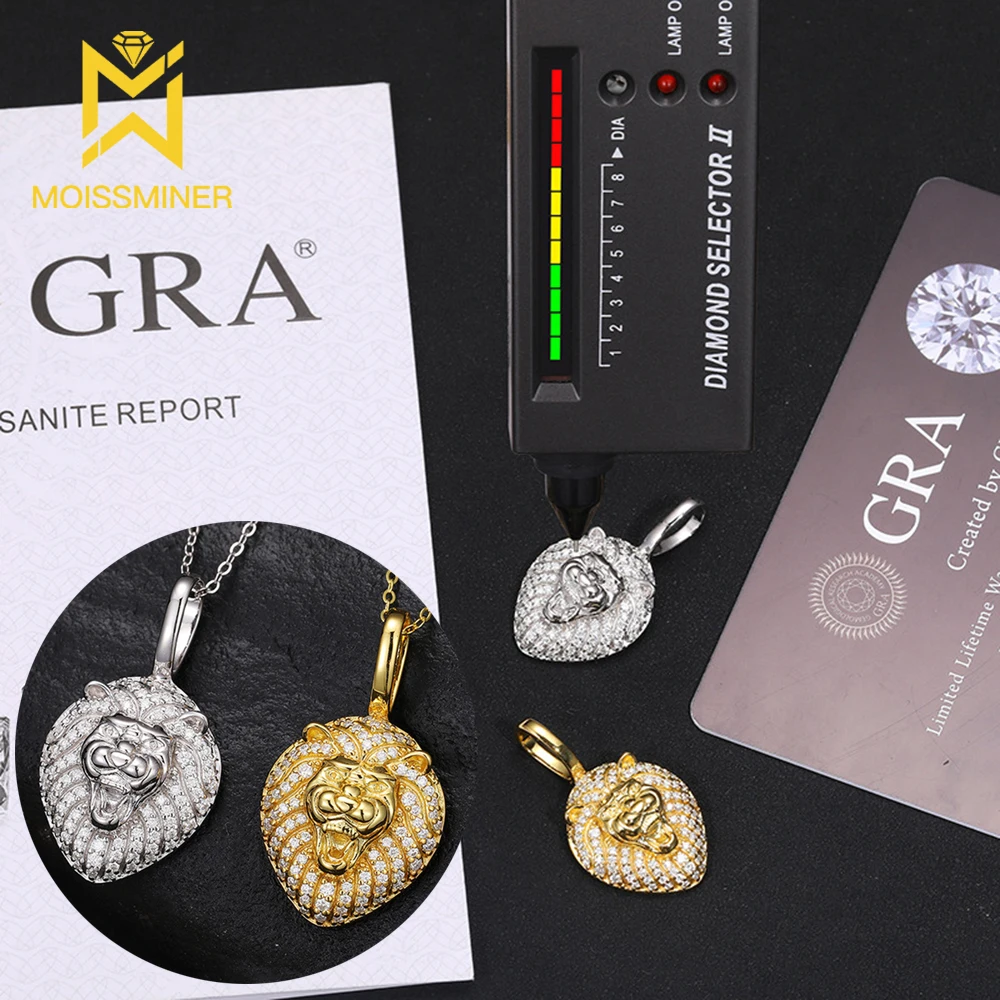 Lion Moissanite Necklaces for Women S925 Silver Pendant Men Hip Hop Jewelry Pass Diamonds Tester With GRA Free Shipping