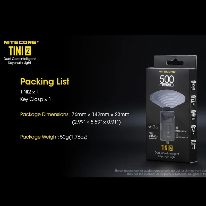 NITECORE TINI2 USB-C  Űü Ʈ,  ͸, OLED ÷, EDC  LED , 500 