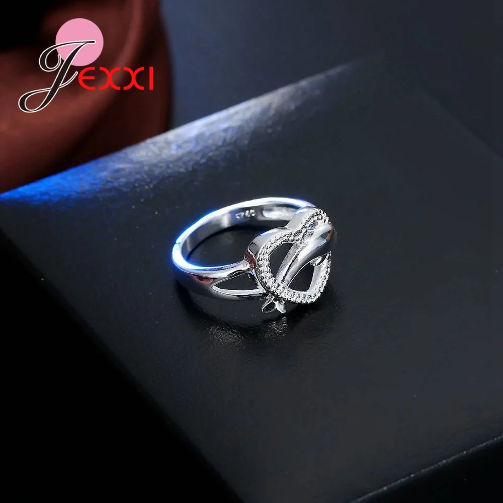 925 Sterling Silver Dolphin Hollow Heart Low Key Exquisite Design Active Female Girl Jewelry Accessories Rings silver heart ring silver rings silver ring