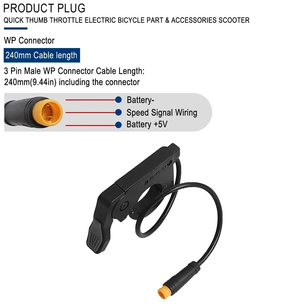 E-Bike 3-Pin Connector 36V-72V Throttle Electric Bicycle Scooter Accelerator Handlebar 22mm For Scooters