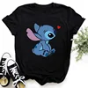 Disney Lilo Stitch Cartoon T-shirts Tops for Women Lady Summer Female T-shirts Black O-neck Ohana Stitch Hot Tees T-shirts 1