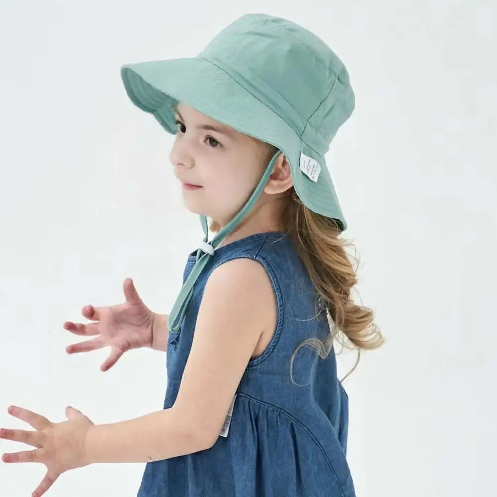 Summer Children Hat Big Brim Unisex Windproof Fixed Strap Sun Anti UV Breathable Portable Camping Beach Travel Sun Ha