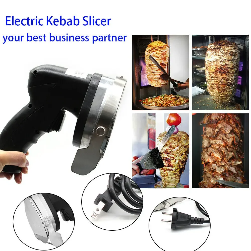 80W Portable Handheld Electric Kebab Slicer with Adjustable Cutting Thickness and Blade Sharpener Ideal BBQ Roast Meat Cutting