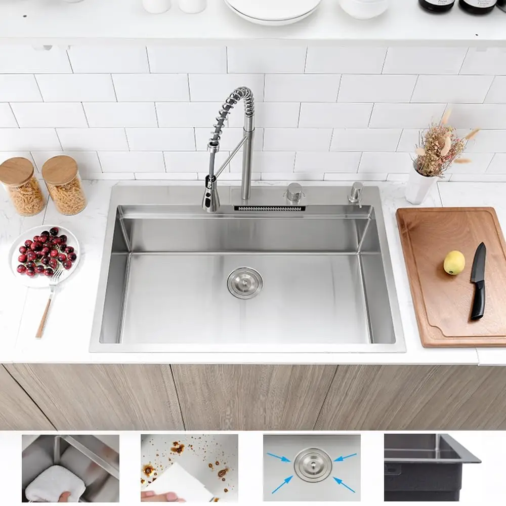 33x22 Drop in Kitchen Sink with Waterfall Faucet Single Bowl 16 Gauge Stainl 3