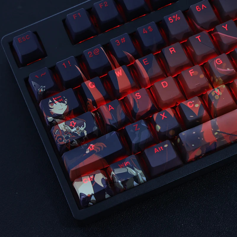 Chaves Conjunto Pbt Tintura Subbed Keycaps Anime dos Desenhos Animados Keycap Backlit para Honkai Impacto Seele Vollerei Queimar Meu Medo 108 - Imagem 3
