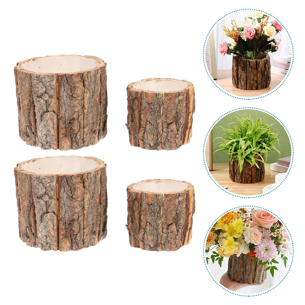 

4 Pcs Flowerpot Tiestos Para Exterior Tree Stump Tealight Holder Wood Pots
