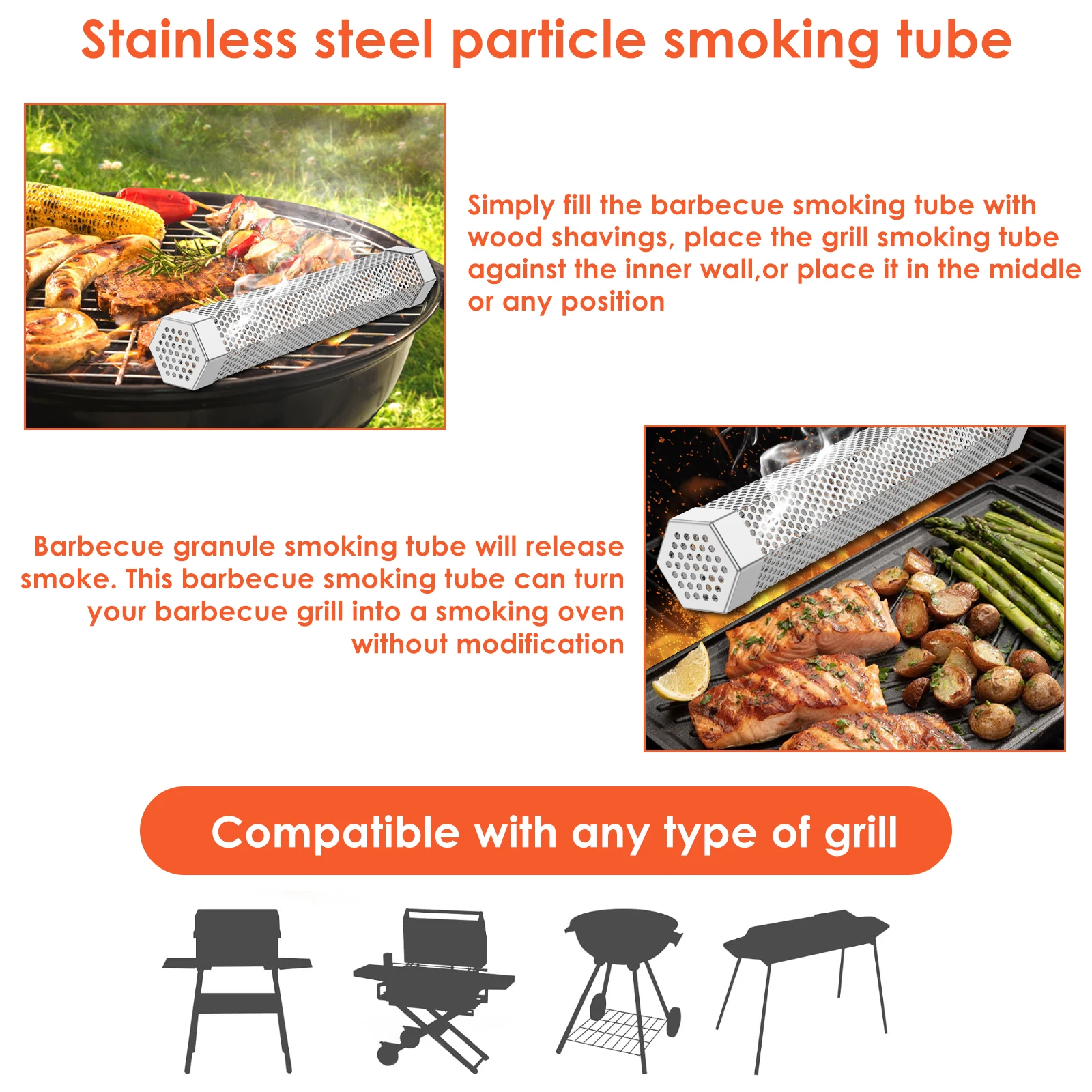 2 Pcs Pellet Smoker Tube Stainless Steel Hexagon Smoker Tube Efficient Smoking Heat Resistant Grill for Hot