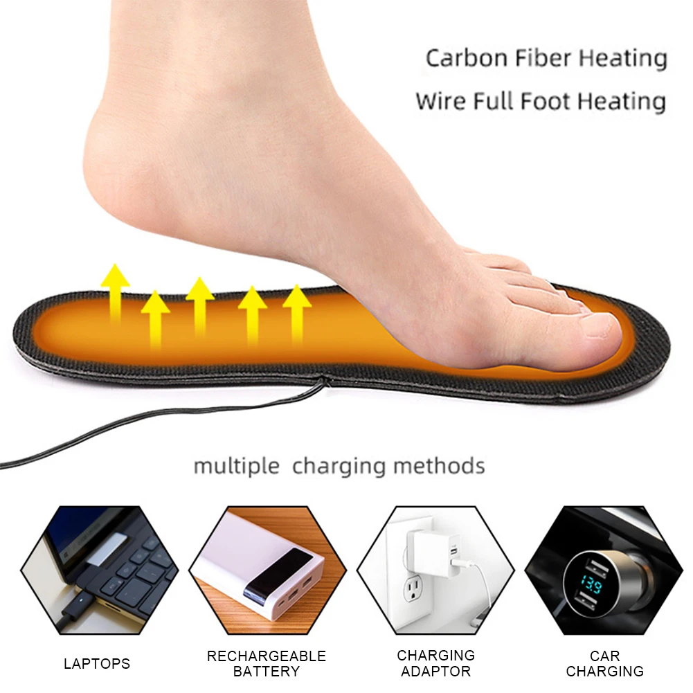 USB Heated Shoe Insoles Electric Heated Shoes Pad Cuttable Foot Warming Pad Washable Electric Heated Insoles for Skiing Hiking