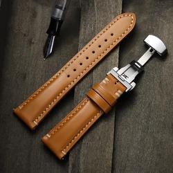 Genuine Calfskin Leather Watchband with Butterfly Buckle - Business & Sport Quick Release Bracelet - 22mm (Yellow Brown)