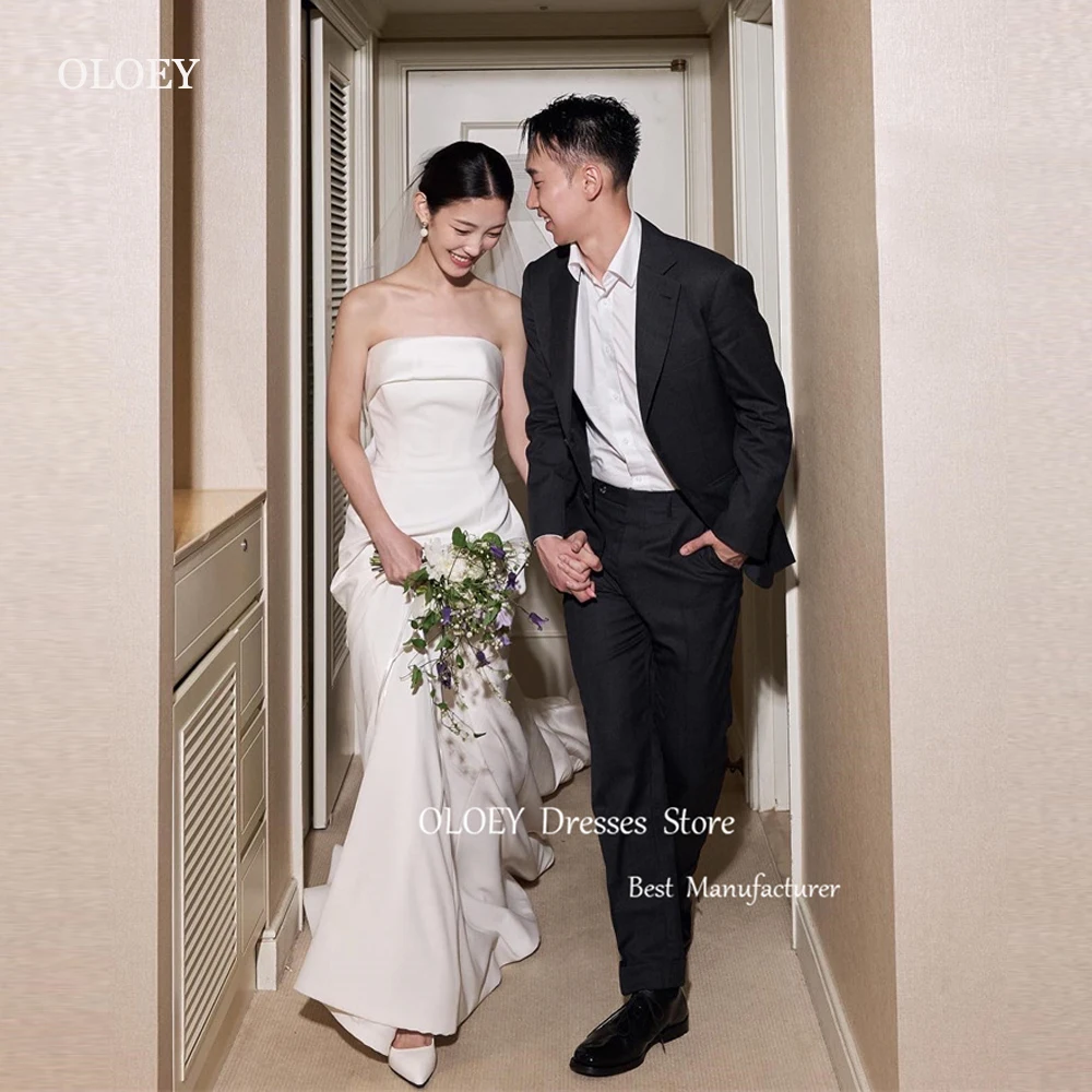 

OLOEY Simple Mermaid Korea Wedding Dresses Photoshoot Strapless Soft Satin Sweep Train Bridal Gowns Elegant Custom Made
