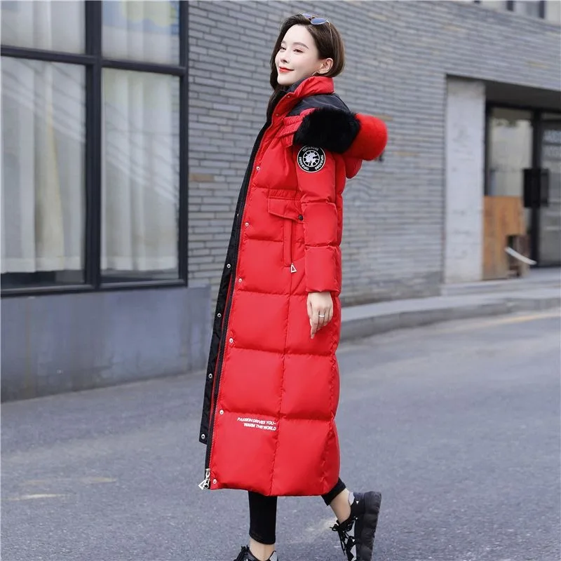 2023 New Women Down Jacket Winter Coat Female Warm Parkas Loose Artificial Fur Collar Outwear Extended Version Hooded Overcoat