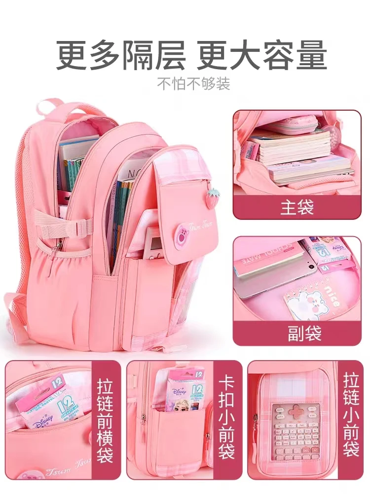 2023 Disney New School Bags For Girls Grade 1-6 Primary Middle Student Shoulder Orthopedic Backpack Large Capacity Light Mochila