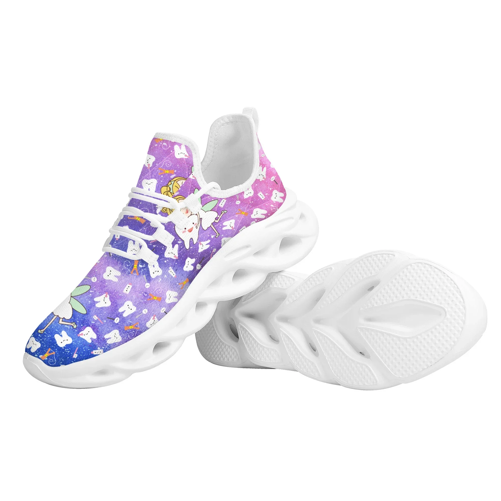 Gradient Tooth Fairy Star Design Nursing Shoes Comfortable New Soft Sole Outdoor Lace Up Sneakers Dental Style Light Mesh Shoes