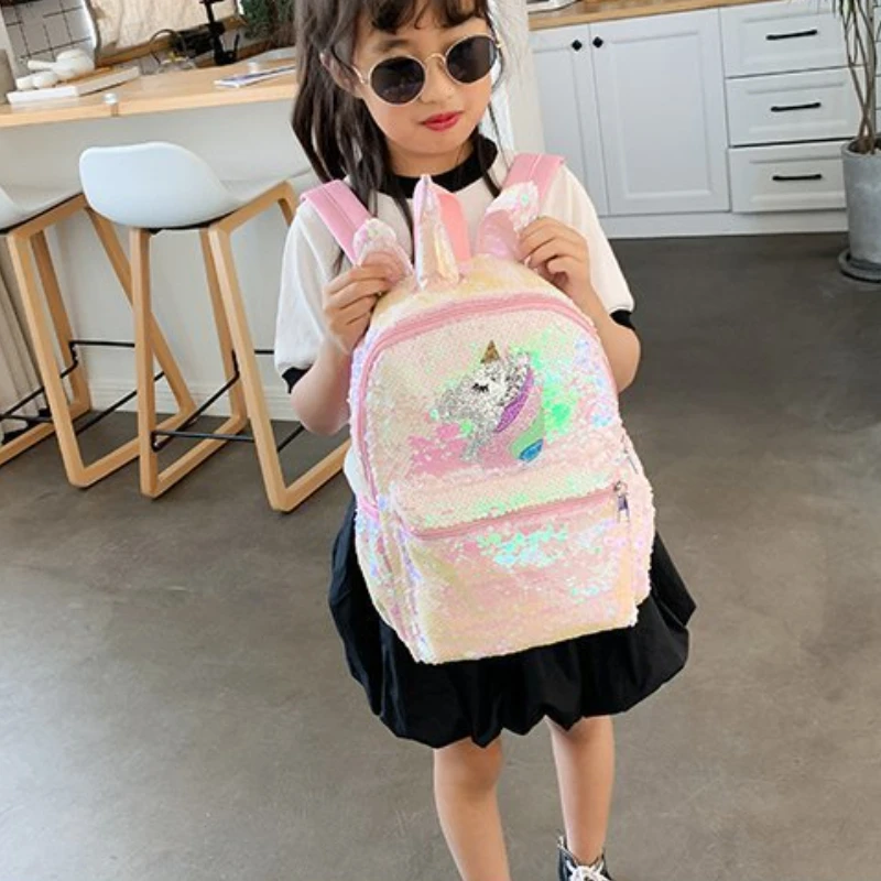 2022 New Cartoon Unicorn Parent-child Backpacks for Travel Girl Sequined Fashion School Bags Children Large Capacity Sac Licorne