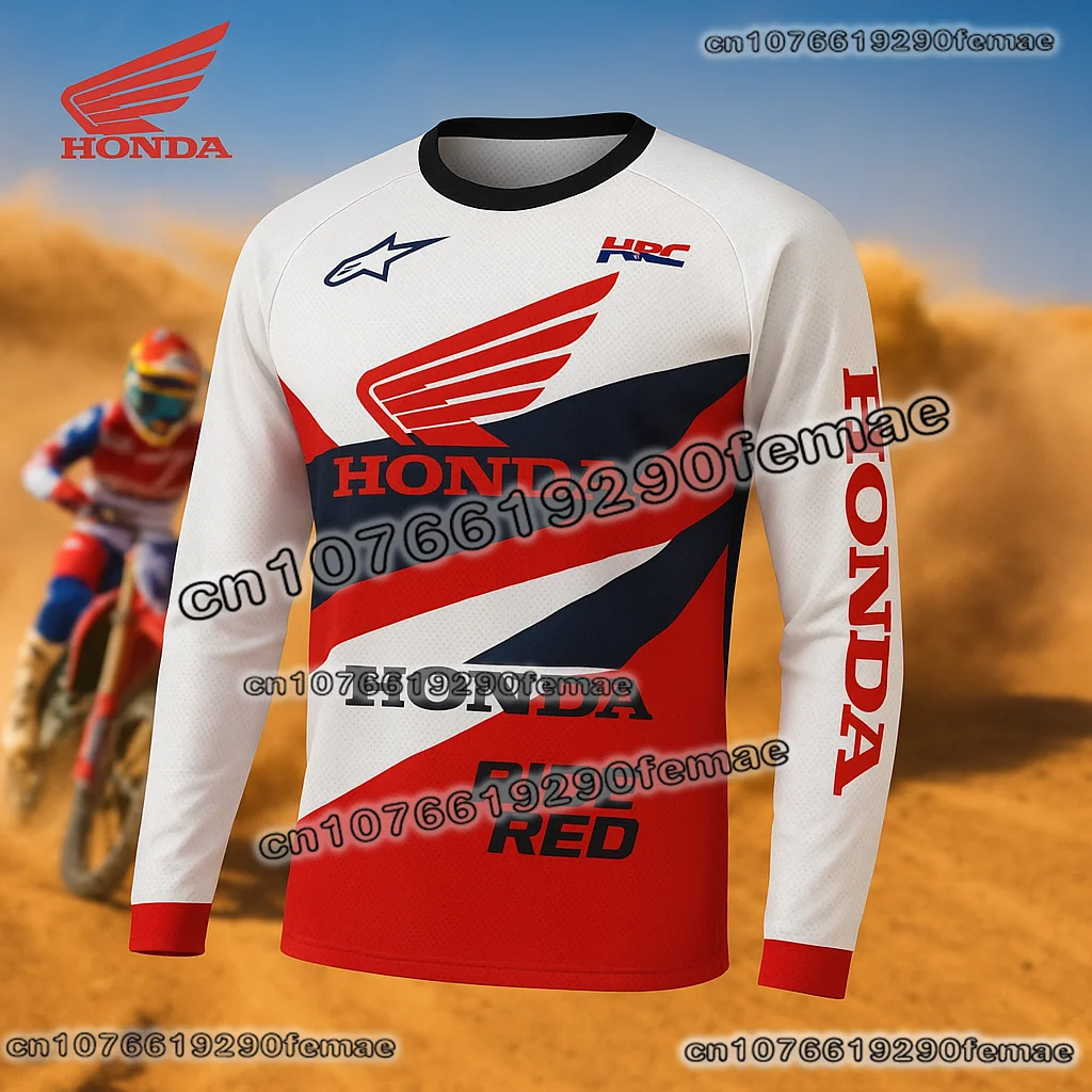 혼다 오토바이 남성용 긴팔 라이딩 저지, 속건 통기성 편안한 기어, 먼지 자전거 경주 및 일상복