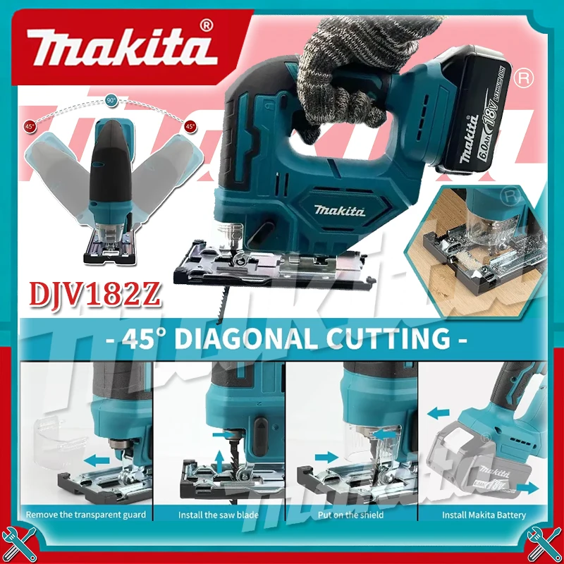 마키타 DJV182 무선 직소:18V,300W,0-2700rpm,80mm 스트로크,45도 절단 각도,18V용 목재/플라스틱/금속 절단 작업용
